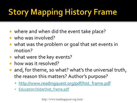  where and when did the event take place?  who was involved?  what was the problem or goal that set events in motion?  what were the key events? 