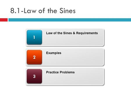 8.1-Law of the Sines 33 22 11 Law of the Sines & Requirements Examples Practice Problems.