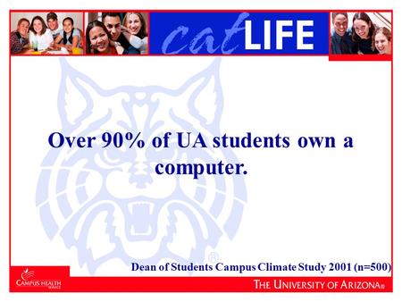 Over 90% of UA students own a computer. Dean of Students Campus Climate Study 2001 (n=500)