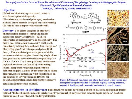 Accomplishments in the third year: Thus far, three papers have been published in 2008 and one manuscript entitled “Induced smectic phase in mixtures of.