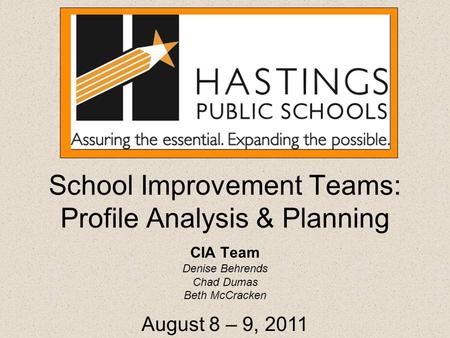 School Improvement Teams: Profile Analysis & Planning CIA Team Denise Behrends Chad Dumas Beth McCracken August 8 – 9, 2011.