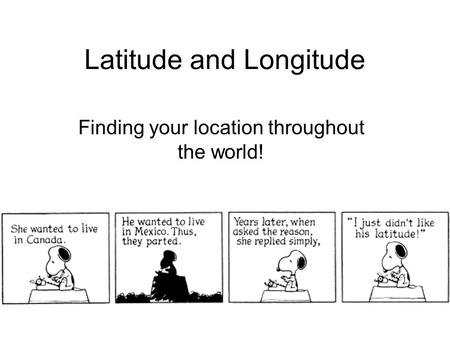 Latitude and Longitude Finding your location throughout the world!