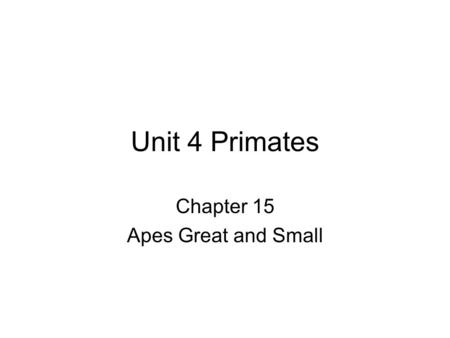 Unit 4 Primates Chapter 15 Apes Great and Small. Swingers: Gibbons Rainforest Arboreal Eat fruits, leaves, eggs Coat and facial colors Vocal patterns.