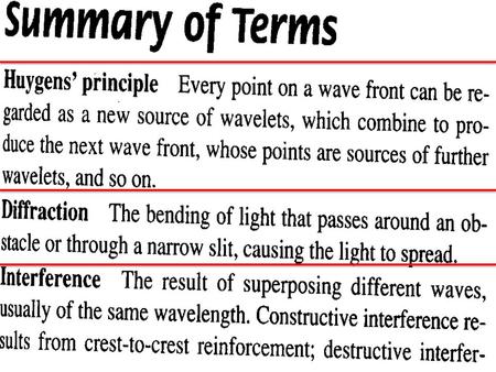 29.1. 29.2 29.3 Huygen’s Principle 29.4 Diffraction.