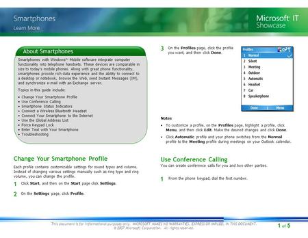 1 of 5 This document is for informational purposes only. MICROSOFT MAKES NO WARRANTIES, EXPRESS OR IMPLIED, IN THIS DOCUMENT. © 2007 Microsoft Corporation.