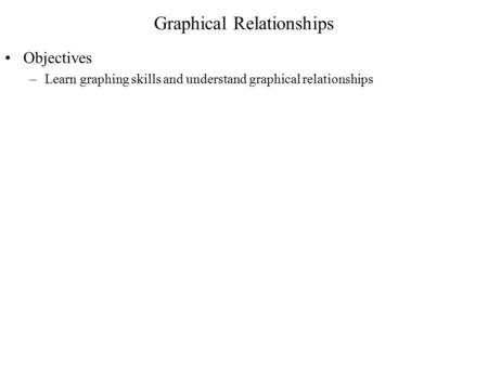 Graphical Relationships Objectives –Learn graphing skills and understand graphical relationships.