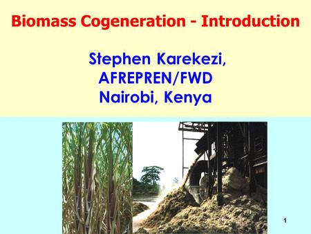 1 Biomass Cogeneration - Introduction Stephen Karekezi, AFREPREN/FWD Nairobi, Kenya.