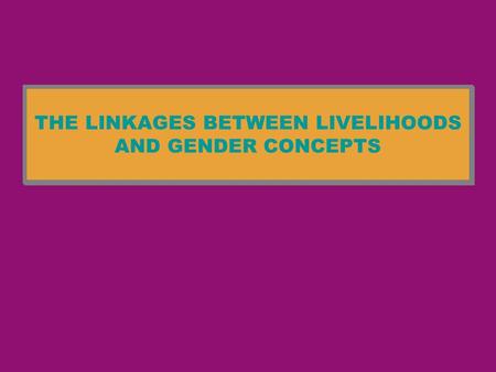 THE LINKAGES BETWEEN LIVELIHOODS AND GENDER CONCEPTS.