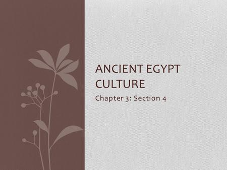 Chapter 3: Section 4 ANCIENT EGYPT CULTURE. Essential Question What were the culture achievements of the Egyptians?