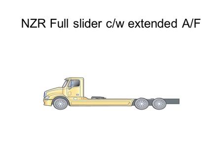 NZR Full slider c/w extended A/F. 5 th wheel Slider Truck/Tractor D-train – Min. FA/AF 230” 29’ 3” (Max 32’ 9”) D-Train Configuration Typical Day Cab.