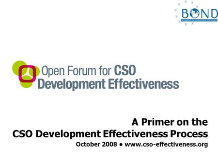 A Primer on the CSO Development Effectiveness Process October 2008 www.cso-effectiveness.org.