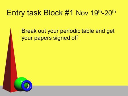 Entry task Block #1 Nov 19 th -20 th Break out your periodic table and get your papers signed off.