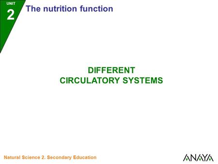 UNIT 2 The nutrition function Natural Science 2. Secondary Education DIFFERENT CIRCULATORY SYSTEMS.