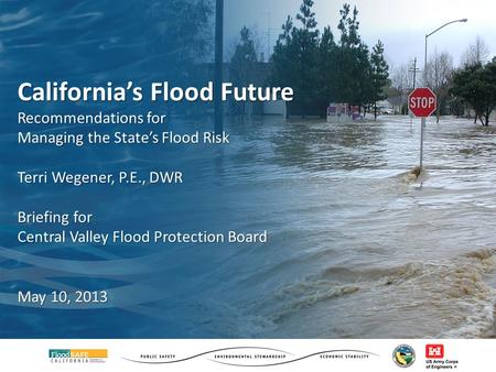 California’s Flood Future Recommendations for Managing the State’s Flood Risk Terri Wegener, P.E., DWR Briefing for Central Valley Flood Protection Board.