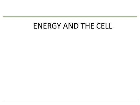 ENERGY AND THE CELL. 5.10 Energy Basics Energy is the capacity to do work and cause change –Work is accomplished when an object is moved against an opposing.