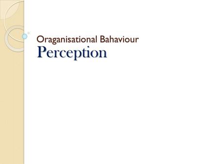 Oraganisational Bahaviour Perception. Introduction We all come across various objects or things in our everyday life. We are also constantly bombarded.