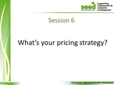 Business Development Services 1 What’s your pricing strategy? Session 6.