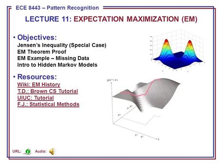 ECE 8443 – Pattern Recognition Objectives: Jensen’s Inequality (Special Case) EM Theorem Proof EM Example – Missing Data Intro to Hidden Markov Models.