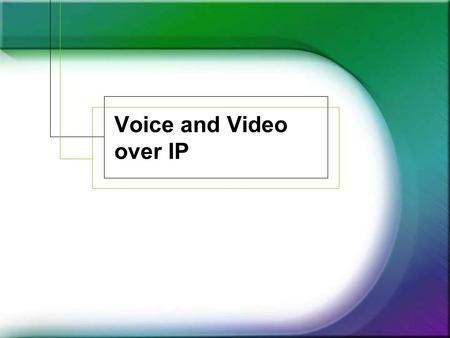 Voice and Video over IP.