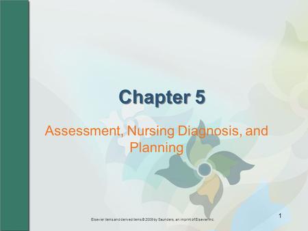 Elsevier items and derived items © 2009 by Saunders, an imprint of Elsevier Inc. 1 Chapter 5 Assessment, Nursing Diagnosis, and Planning.