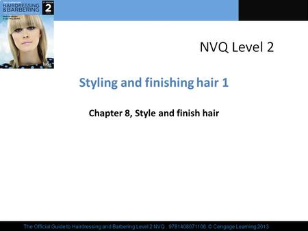 The Official Guide to Hairdressing and Barbering Level 2 NVQ, 9781408071106, © Cengage Learning 2013 Styling and finishing hair 1 Chapter 8, Style and.