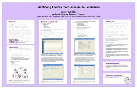 Abstract Identifying Factors that Cause Acute Leukemias Laurel Edington Manchester-Essex High School, Manchester-by-the-Sea, MA Teacher, Dr. Maria Burgess,