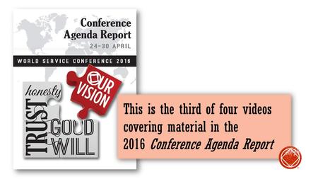 This is the third of four videos covering material in the 2016 Conference Agenda Report ®