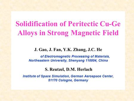 Solidification of Peritectic Cu-Ge Alloys in Strong Magnetic Field J