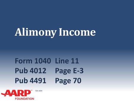 TAX-AIDE Alimony Income Form 1040Line 11 Pub 4012Page E-3 Pub 4491Page 70.