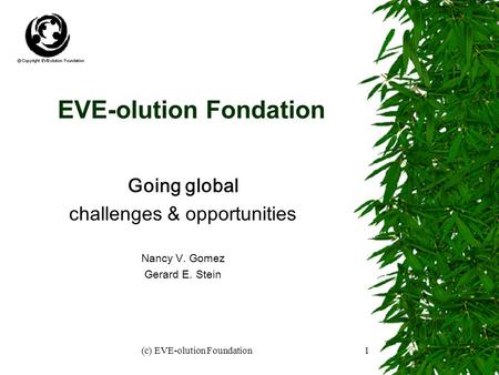 (c) EVE-olution Foundation1 EVE-olution Fondation Going global challenges & opportunities Nancy V. Gomez Gerard E. Stein.