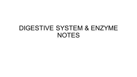 DIGESTIVE SYSTEM & ENZYME NOTES. DIGESTIVE SYSTEM Includes mouth, pharynx, esophagus, stomach, small intestine and large intestine; several major glands.