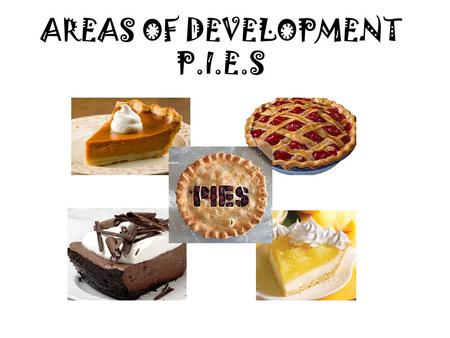 AREAS OF DEVELOPMENT P.I.E.S. How is a child’s development like a pie? Crust-is the structure of the pie; it holds the pie together (like physical development)