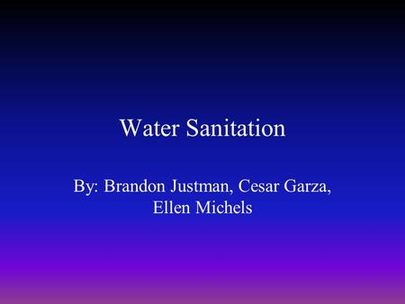 Water Sanitation By: Brandon Justman, Cesar Garza, Ellen Michels.