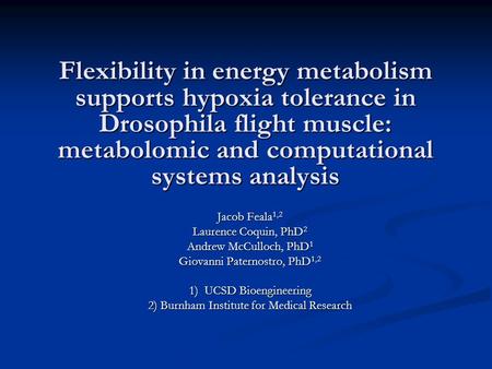 Flexibility in energy metabolism supports hypoxia tolerance in Drosophila flight muscle: metabolomic and computational systems analysis Jacob Feala 1,2.