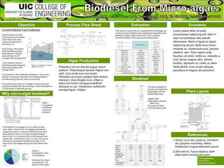 Objective Why micro-algal biodiesel? Process Flow SheetExtraction Biodiesel Economic References Funding Source: First Person Second Contributor Algae Production.