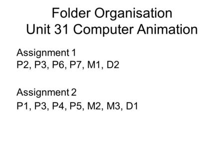 Folder Organisation Unit 31 Computer Animation