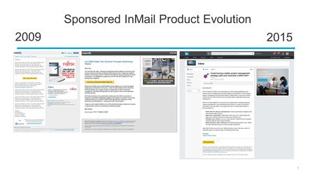 2009 2015 1 Sponsored InMail Product Evolution. Real-time delivery: Sponsored InMail messages are delivered only when members are on LinkedIn Design optimized.