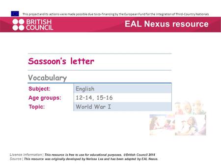 This project and its actions were made possible due to co-financing by the European Fund for the Integration of Third-Country Nationals Sassoon’s letter.