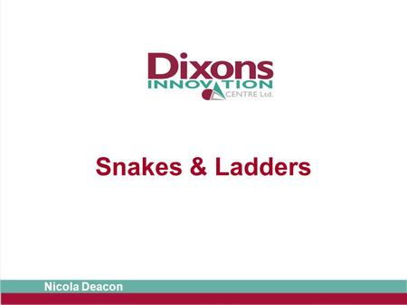 Snakes & Ladders Nicola Deacon. SNAKES & LADDERS Beginning at START, each player throws the dice in turn to move their counters around the board. If land.