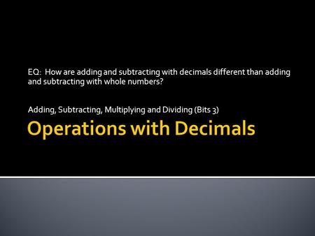 Operations with Decimals