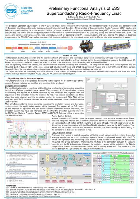 Preliminary Functional Analysis of ESS Superconducting Radio-Frequency Linac C. Darve, N. Elias, J. Fydrych, D. Piso European Spallation Source ESS AB,