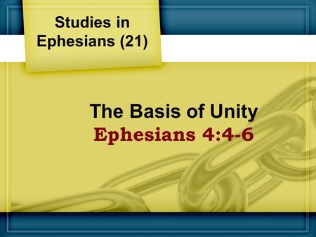 The Basis of Unity Ephesians 4:4-6 Studies in Ephesians (21)