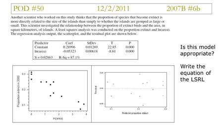 POD #5012/2/20112007B #6b Is this model appropriate? Write the equation of the LSRL.