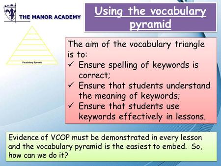 Using the vocabulary pyramid