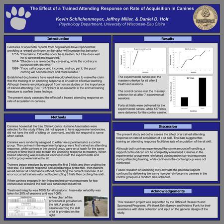 The Effect of a Trained Attending Response on Rate of Acquisition in Canines Kevin Schlichenmeyer, Jeffrey Miller, & Daniel D. Holt Psychology Department,