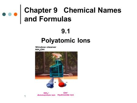 1 9.1 Polyatomic Ions Chapter 9 Chemical Names and Formulas.