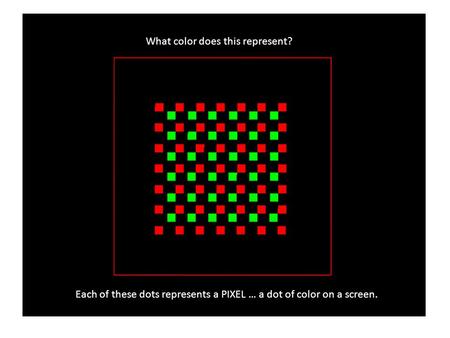 What color does this represent? Each of these dots represents a PIXEL … a dot of color on a screen.