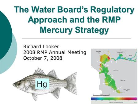 1 Richard Looker 2008 RMP Annual Meeting October 7, 2008 The Water Board’s Regulatory Approach and the RMP Mercury Strategy Hg.