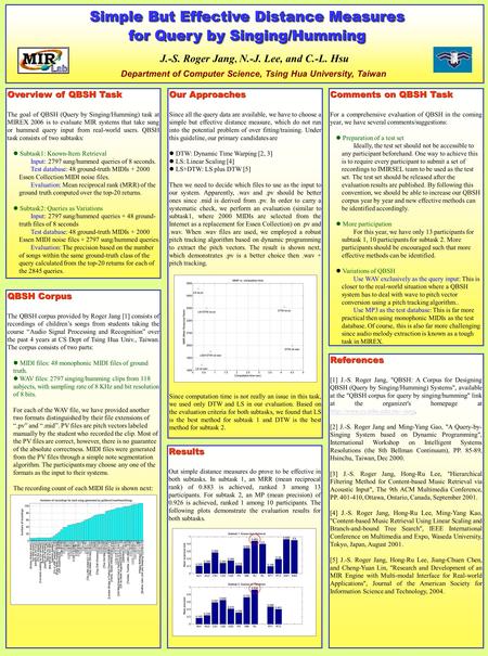 QBSH Corpus The QBSH corpus provided by Roger Jang [1] consists of recordings of children’s songs from students taking the course “Audio Signal Processing.