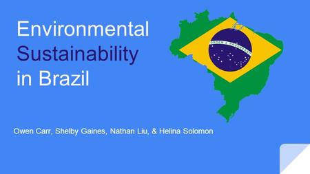 Environmental Sustainability in Brazil Owen Carr, Shelby Gaines, Nathan Liu, & Helina Solomon.